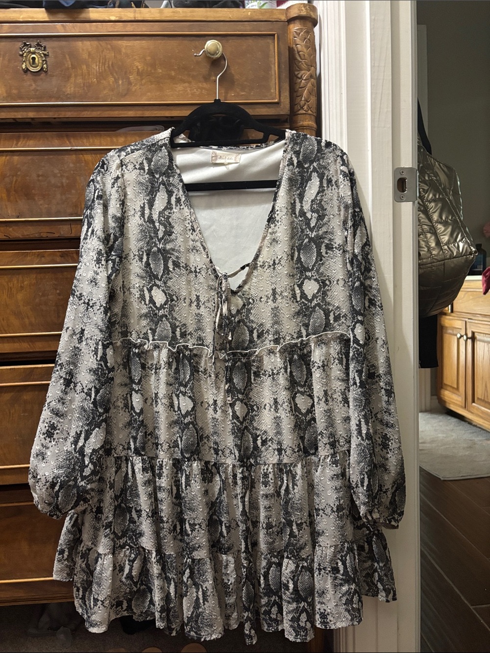Altar'd State Black and Cream Printed Babydoll Tunic